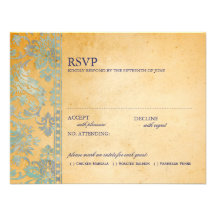 Vintage Ice Blue Damask Lace Wedding RSVP Personalized Invite