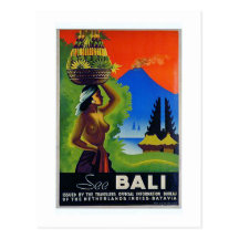 Vintage Indonesia Bali Travel Poster Post Card