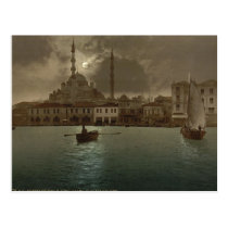 Vintage Istanbul  cityscape with moon light postcards