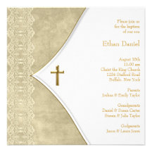 Vintage Ivory Gold Cross Baby Baptism Christening Announcement