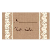 Vintage Ivory Lace & Medium Burlap Place Card Business Card Template