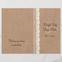 Vintage Ivory Lace & Medium Burlap Wedding Program Flyer Design