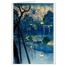 Vintage Japanese Evening in Blue Greeting Cards