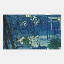 Vintage Japanese Evening in Blue Rectangle Sticker