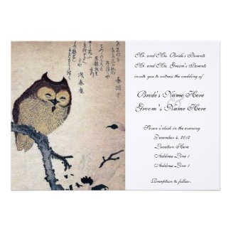 Vintage Japanese Owl Wedding Invitation