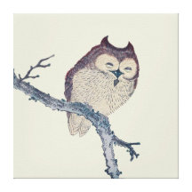 Vintage Japanese Sleeping Owl Stretched Canvas Print