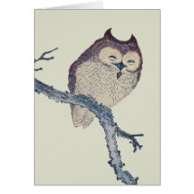 Vintage Japanese Sleeping Owl Greeting Card