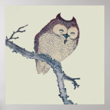 Vintage Japanese Sleeping Owl Posters