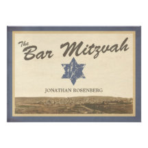 Vintage Jerusalem Bar Mitzvah Invitation in Navy