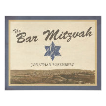 Vintage Jerusalem Bar Mitzvah Reply Card in Navy Custom Invitations