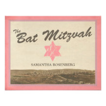 Vintage Jerusalem Bat Mitzvah Reply Card in Pink Personalized Invitation
