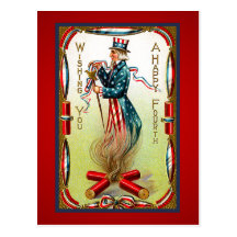 Vintage July Fourth Uncle Sam USA Postcard