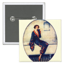 Vintage lady in the bathroom pinback buttons