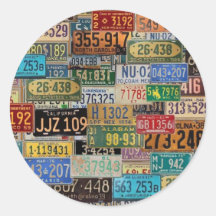 Vintage License Plates Round Stickers