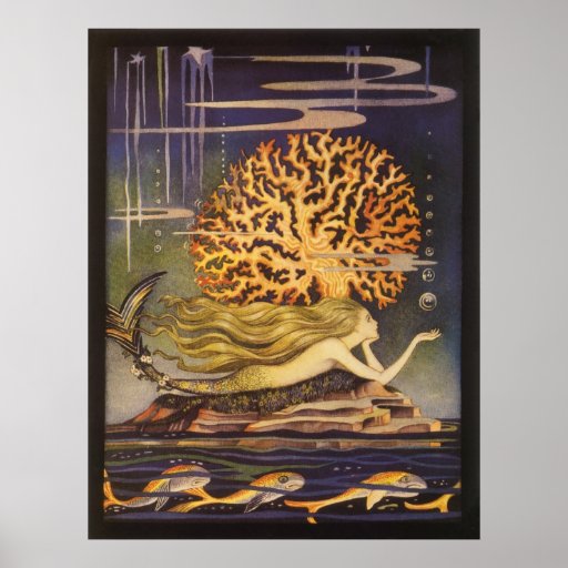 Vintage Little Mermaid Ocean Coral Fairy Tale Posters