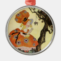 Vintage Little Miss Muffet w Spider Nursery Rhyme Christmas Tree Ornaments