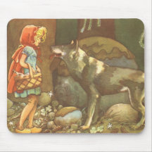 Vintage Little Red Riding Hood and Wolf in Forest Mouse Pad