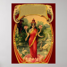 vintage Lotus Flower Hindu Goddess Lakshmi Poster