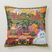 Vintage Louis Wain Flower Lover Cat Throw Pillow