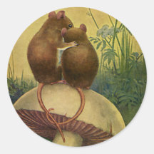 Vintage Love and Romance Animals, Field Mice Round Stickers