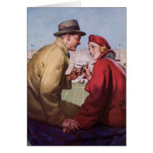 Vintage Love and Romance, Couple at Football Game Greeting Card