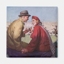 Vintage Love and Romance, Couple at Football Game Fridge Magnets