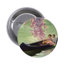 Vintage Love and Romance, Romantic Canoe Ride Pinback Button