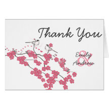 Vintage Love Bird Cherry Blossom Wedding Thank You Greeting Cards