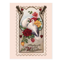 Vintage Love Birds and Roses Valentine Postcard
