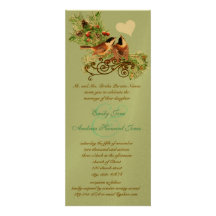 Vintage Love Birds Chickadees Wedding Invitation