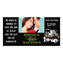 Vintage Love Birds Save the Date  Your Photo Customized Photo Card