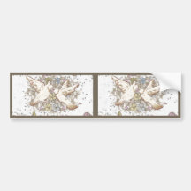 Vintage Love Birds, Two White Doves Floral Bumper Stickers