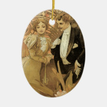 Vintage Love Romance, Art Nouveau, Alphonse Mucha Christmas Tree Ornaments