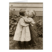 Vintage Love Romance, Children Kissing, First Kiss Greeting Cards