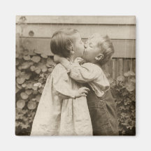Vintage Love Romance, Children Kissing, First Kiss Refrigerator Magnet