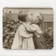 Vintage Love Romance, Children Kissing, First Kiss Mousepads