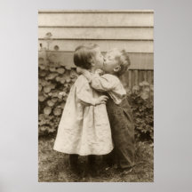 Vintage Love Romance, Children Kissing, First Kiss Print