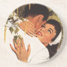 Vintage Love Romance, Couple in a Loving Embrace Coasters