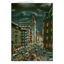 Vintage Lower Broadway by Night Greeting Card