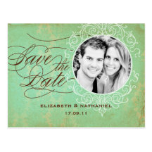 Vintage Luxe Photo Save the Date in Teal postcard