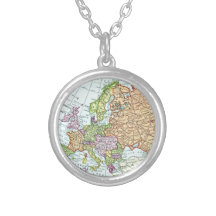Vintage map of Europe colorful pastels Personalized Necklace