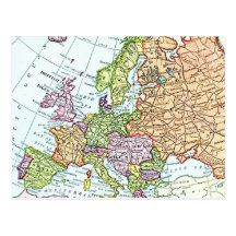 Vintage map of Europe colorful pastels Post Card