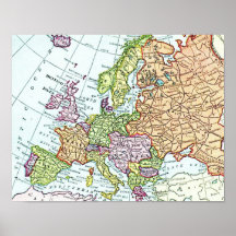 Vintage map of Europe colorful pastels Posters