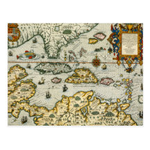 Vintage Map of The Caribbean (1594) Post Card