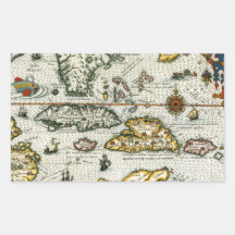 Vintage Map of The Caribbean (1594) Rectangle Stickers