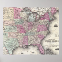 Vintage Map of The Eastern United States (1862) Posters