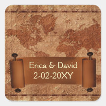 vintage map wedding label sticker