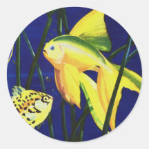 Vintage Marine Life Fish, Fancy Goldfish in Sea Stickers