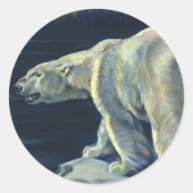 Vintage Marine Mammal, Polar Bear, Iceberg Arctic Round Stickers