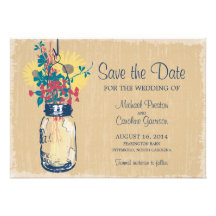 Vintage Mason Jar and Wildflowers Wedding Custom Announcements
